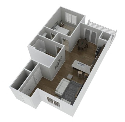 Floor plan for 1 bed, 1 bath, 696 sqft